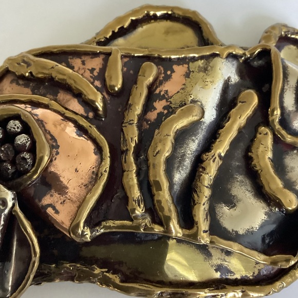 Vintage Belt Buckle Modernist Brutalist Mixed Metals Artist Signed Brass - Picture 8 of 13